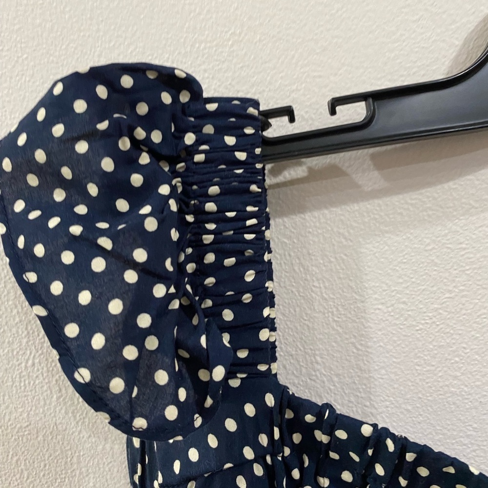 Lulu's Navy Polka Dot Off-Shoulder Maxi Dress - Picture 6 of 11